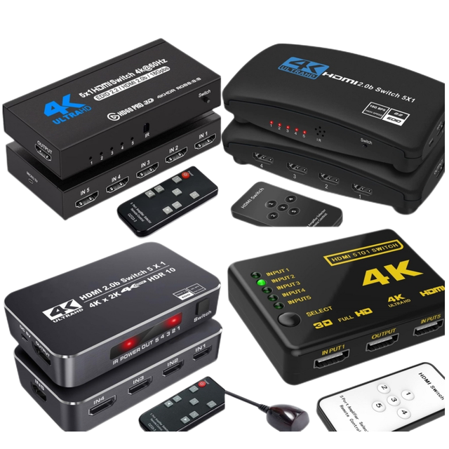5 in 1 Out 4K HDMI 2.0 Switch 5X1 HDMI2.0 Switcher with IR Remote Control HDCP 2.2 4K@60Hz HDR Converter for PS4 PS5 Apple TV
