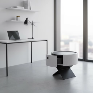 Table de chevet ronde minimaliste <span class=keywords><strong>moderne</strong></span> en bois massif et tissu pour suite de spa et <span class=keywords><strong>décoration</strong></span> de chambre de luxe - Product Image 4