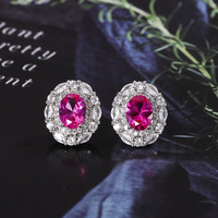 Set Cincin Perhiasan Pernikahan Modis Oval Korundum Merah Tembaga Ramah Lingkungan Baru