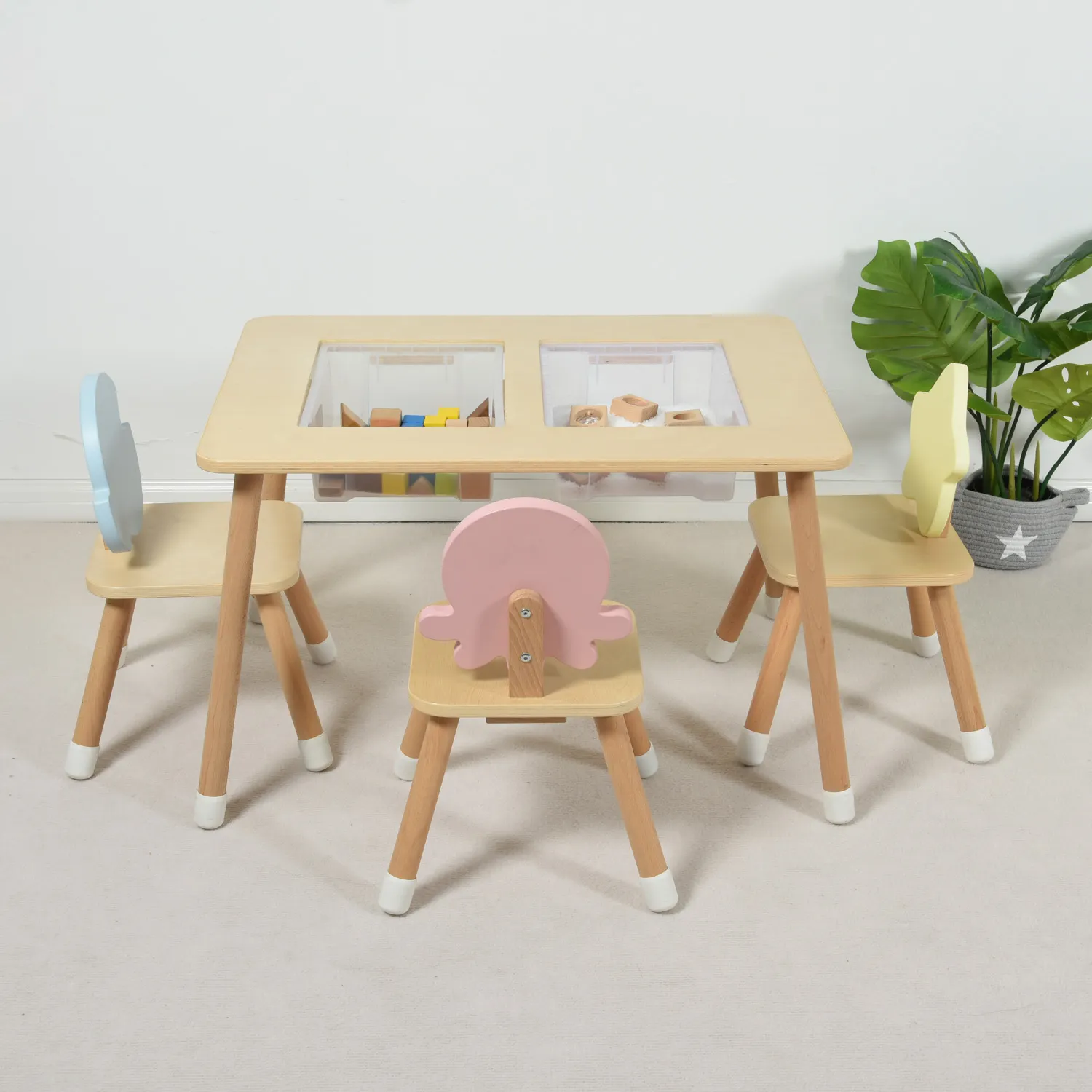 幼児木製テーブルベビーマルチアクティビティプレイレゴテーブル2つの収納ボックスビンキッズ感覚サンドウォーターテーブル子供用