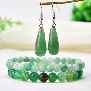 Conjunto de Joyería DAISY youf Fashion, Pulsera Elástica de <span class=keywords><strong>Jade</strong></span> y Piedras Preciosas, Aretes de Gota de Agua de Alta Gama para Mujer, Venta al Por Mayor - Product Image 1