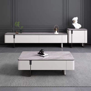 Juego de Mesa de Centro y Mueble para <span class=keywords><strong>TV</strong></span> Minimalista, Moderno, Ecológico y Duradero para Sala de Estar y Uso en Hoteles, Líneas Elegantes con Marcos de Madera - Product Image 1