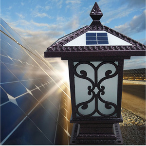 Solar Led Pillar Light <b>Iron</b> Body E27 Base Outdoor Garden Wall Lamp 50000 Hours Lifespan - Product Image 2