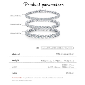 Exquisite S925 Sterling Silver Rhodium Plated Sparkling Moissanite Claw Setting Trendy Tennis Bracelet for Women Fine Jewelry - Product Image 3