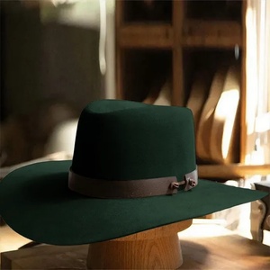Sombrero Fedora de Fieltro de Lana Verde, Ala Ancha, Ajustable, Unisex, Estilo Occidental Clásico, para Fiestas al Aire Libre y Uso Diario - Product Image 2