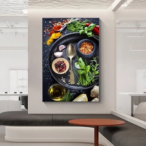 Tableau <span class=keywords><strong>sur</strong></span> <span class=keywords><strong>toile</strong></span> et affiche d'art mural moderne <span class=keywords><strong>sur</strong></span> le thème de la cuisine, des épices, des céréales, avec cuillères, pour la décoration intérieure - Product Image 2