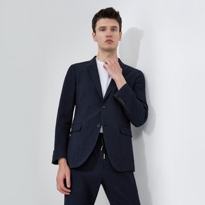 Último diseño verano Casual <span class=keywords><strong>azul</strong></span> <span class=keywords><strong>marino</strong></span> Simple sin forro de un solo pecho hombres 2 botones trajes y blazer para hombres ropa - Product Image 2