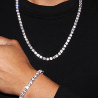 Stokta takı seti 5mm 6mm Moissanite tenis bilekliği zincir kolye erkekler 925 ayar gümüş Hip Hop takı gemi hazır