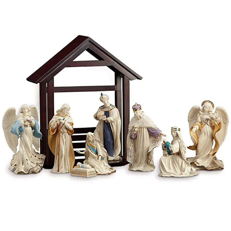 Novelty handmade ceramic Christmas blessing figures decorations religious figurine nativity set