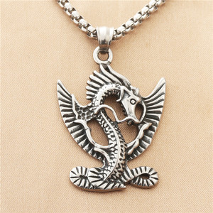 Collier pendentif dragon en acier inoxydable pour homme, animal volant mythologique, style rétro, bijou cadeau 19097 - Product Image 1