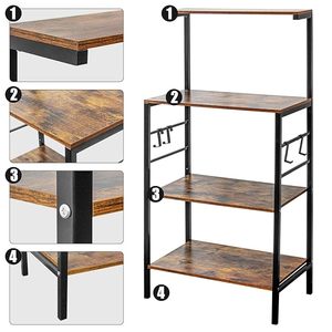 Étagère de boulangerie pour cuisine Étagère de rangement à 4 niveaux Chariot à micro-ondes Support de bar à café avec 4 crochets Boulangers pour salle de cuisine - Product Image 5