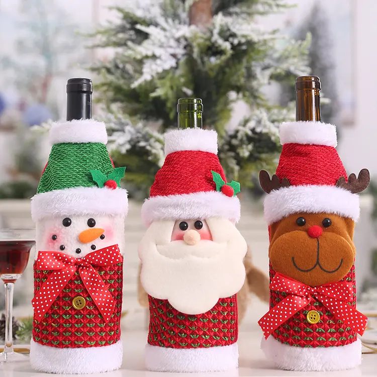 Christmas Decoration Tapa De Botella De Vino Tinto Creative Cartoon Santa Snowman Elk 3D Plush Toy Red Wine Champagne Bottle Bag