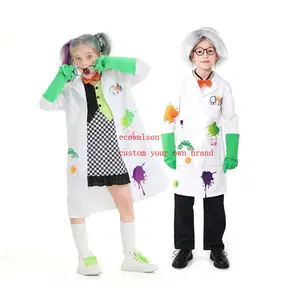 Ecowalson Familie Halloween Kostüm Mad Scientist Kostüm mit Perücke Weiß Unisex Lab Uniform Karneval Party Purim Stage