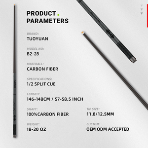 Queue de billard en fibre de carbone Tuoyuan Premium, 11,8 mm, pour snooker et billard - Product Image 3