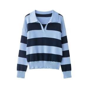 Pull long à manches longues pour femme, style vintage, rayé, color-block, respirant, en polyester, pour l'automne - Product Image 3