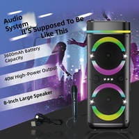 Enceinte sans fil 40W avec lumière RGB, son puissant, super basses, double woofer, pour home cinéma, sur chariot, 2 microphones