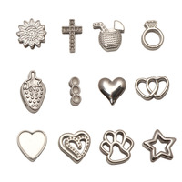 Accessoires de bijouterie semi-finis en acier inoxydable par poudre métallurgique, avec trous larges, motifs : bracelet de montre, perles, fruits, cœur, étoile, chien, melon