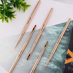 Золотисто-каштановый от китайского поставщика, роскошные ювелирные изделия из чистого цвета розового золота с металлической ручкой 3D УФ-гель тонкий лайнер Nail <span class=keywords><strong>Art</strong></span> Кисть для макияжа кисть для ногтей кисть, 5 шт. в наборе - Product Image 2