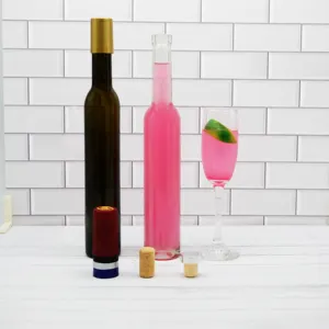 375ml 500ml Customized Clear Ice Wine Glass Bottles Long Neck Vodka Liquor Glass Bottle with Cork