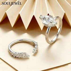 Ensemble de bagues superposées en moissanite taille marquise Souljewel, couleur D, VVS, en argent sterling, pour mariage, fiançailles, anniversaire - Product Image 4