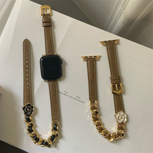 Elegantes correas de cuero genuino de grano superior para <span class=keywords><strong>Apple</strong></span> <span class=keywords><strong>Watch</strong></span> 38mm 40mm 41mm 42mm 44mm 45mm 46mm 49mm pulsera de doble cadena - Product Image 2