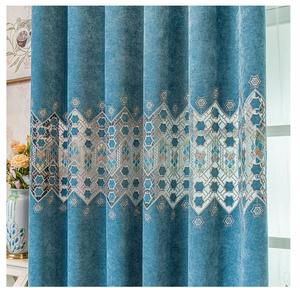 Rideaux de style européen à œillets brodés, rideaux floraux élégants bleus <span class=keywords><strong>avec</strong></span> voile pour salon - Product Image 3