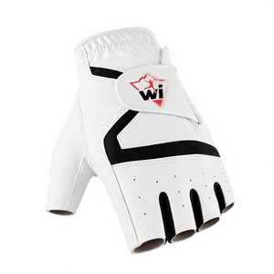 Guante de Golf Transpirable de Primera Calidad, Medio Dedo, con Aspecto de Cuero Blanco, Paneles de Agarre Negros, Correa de Muñeca Ajustable, Diseño Unisex - Product Image 3