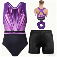 Combinaison de gymnastique pour filles et adultes, design personnalisé ODM, en spandex violet, uniforme de danse, modèle de performance par sublimation, Chine