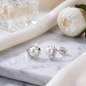 Natural Freshwater Pearl Flower <b>Stud</b> Earrings S925 Sterling <b>Silver</b> Jewelry for Women Dainty Clover Lucky Wedding Gift Trendy - Product Image 4