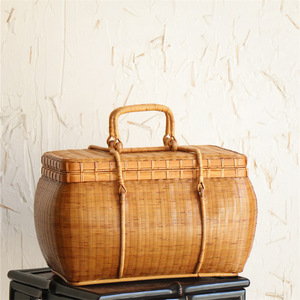 Handmade <b>Bamboo</b> Woven Storage Box Rectangle Living Room Neatening Food <b>Container</b> Single Tier - Product Image 1