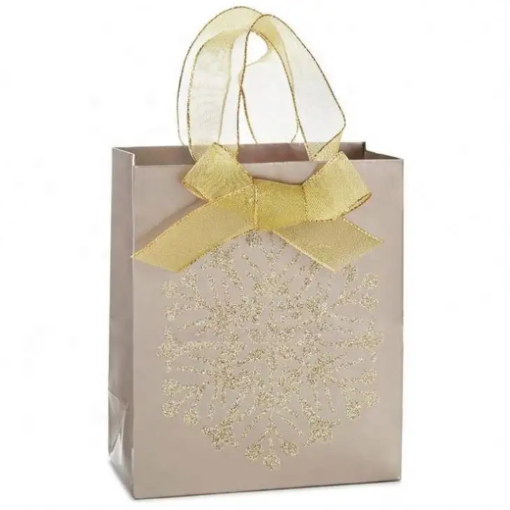 Sacola de papel para presente de casamento com fita, sacola artesanal Kraft para presente, sacola personalizada com alça