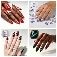 Uñas Postizas de Ojo de Gato al por Mayor, Listas para Enviar, Forma de Almendra, Multicolores, Magnéticas, de Terciopelo, Uñas Artificiales con Logotipo Personalizado, Reutilizables
