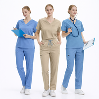 Ensemble 2 pièces unisexe bleu pour infirmière, haut à manches courtes et pantalon jogger, en Spandex, Polyester, Rayonne, Fournisseur de tenues médicales