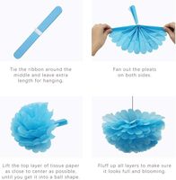 Décorations de fête bleues : éventails en papier suspendus, pompons, fleurs, guirlande de pompons en tissu pour anniversaire d'enfants, baby shower, fournitures de décoration