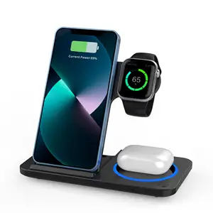 3 In 1 Foldable Multiple Desktop Wireless Charging Station For Smartphone And Watch Standard Fast Charger For Phone