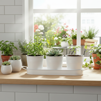 Vente en gros lot coloré de 3 pots d'herbes aromatiques pots de fleurs en métal pots décoratifs pour plantes succulentes de jardin seau à fleurs avec plateau