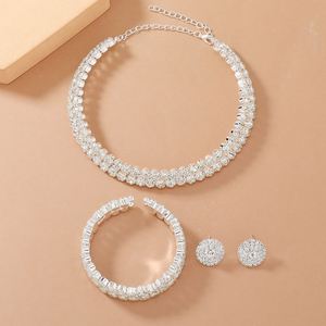 <b>Bridal</b> Rhinestones <b>Jewelry</b> <b>Set</b> Multi Rows Rhinestones Choker Necklace Earrings <b>Set</b> for Wedding - Product Image 2