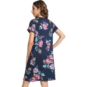 Robe de Nuit Décontractée en Viscose de Bambou Tricotée à Manches Courtes pour Femme, Motif Floral Doux, Vêtement de Nuit Élégant à Motifs Floraux, Vente en Gros - Product Image 3