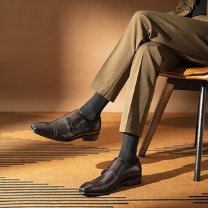 Zapatos Formales de Hombre de Alta Calidad y Lujo con Punta en Pico y Cordones, de Cuero Genuino, Antideslizantes, Transpirables, Ligeros, con Diseño de Parches, para Oficina - Product Image 1