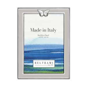 Beltrami Photo <b>Frame</b> <b>4x6</b> Silver Plated Metal With Butterfly Decor Made In Italy - Product Image 1
