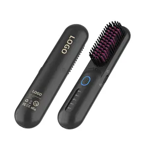 Mini Fast Heating 2 In 1 Usb Battery Hot Straightening Brush Electric Temperature Control Cordless Hair Straightener Comb