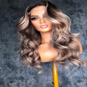 Peluca de Cabello <span class=keywords><strong>Humano</strong></span> con Ondas Largas <span class=keywords><strong>y</strong></span> Naturales, sin Pegamento, con Frente de Encaje 13x4, Cabello Remy Vietnamita, para Encaje HD Transparente, Color Marrón Natural/Negro para Mujeres - Product Image 1