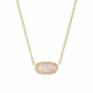 Light Luxury Electroplated Real Gold Color Pink Natural Stone Necklace Crystal Pendant Necklace