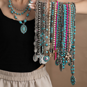 Boho fait à la main <span class=keywords><strong>Turquoise</strong></span> Navajo perles perles avec Concho croix pendentif Western collier femmes cadeaux quotidiens en gros - Product Image 1