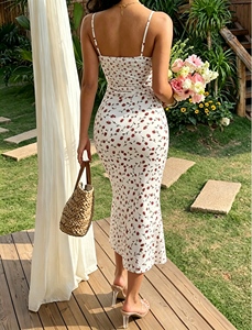 Vestido Camisero Blanco con Estampado Floral para <span class=keywords><strong>Mujer</strong></span>, Disponible para Envío Inmediato, MOQ Bajo, Estilo Boho para Vacaciones <span class=keywords><strong>de</strong></span> Verano en <span class=keywords><strong>la</strong></span> Playa, con Tirantes Finos - Product Image 2