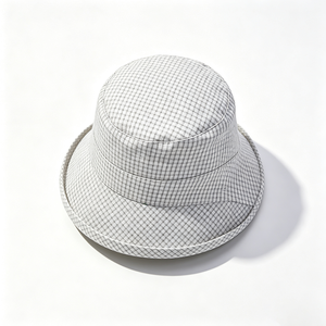 Sombrero de Pescador Unisex de Lona Transpirable con Cuadros Grises Claros, Etiqueta Metálica Personalizada con Logotipo, para las Cuatro Estaciones - Product Image 5