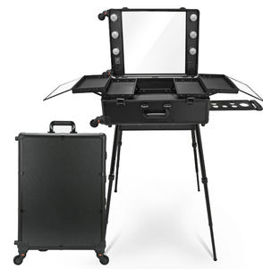 Factory Price Portable Trolley Salon <strong>Case</strong> 6 LED Light Free Standing Box With Stand Mirror Rolling Professional <strong>Barber</strong> <strong>Case</strong> - Product Image 6