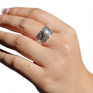 Elegant and Stylish Pearl 925 Sterling Silver Flower Shape Religious <b>Ring</b> Trendy for Wedding Party and Anniversary - Product Image 1