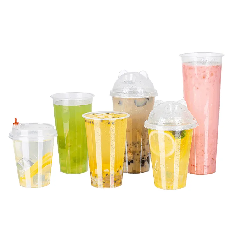 Lotyo 8 10 12 16 32 oz kustom dicetak pp sekali pakai milktea Boba cangkir plastik teh gelembung dengan tutup