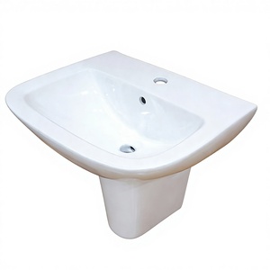Lavabo mural carré en céramique <span class=keywords><strong>blanc</strong></span> moderne, semi-piedestal, à trou unique, petit et compact, pour salle de bain et toilettes, ensemble combiné pour la maison - Product Image 2